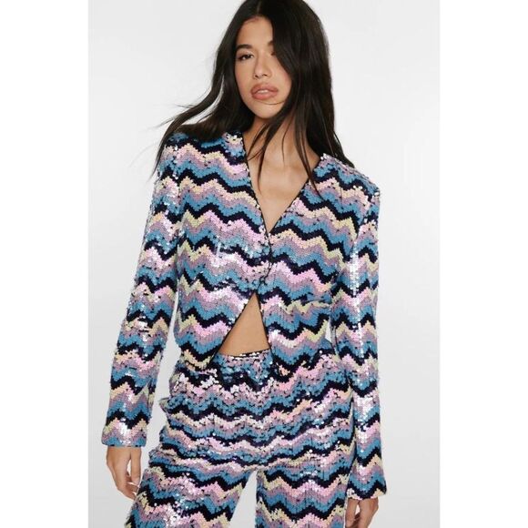 Nasty Gal Wave Sequin Collarless Blazer NWT - Picture 8 of 8